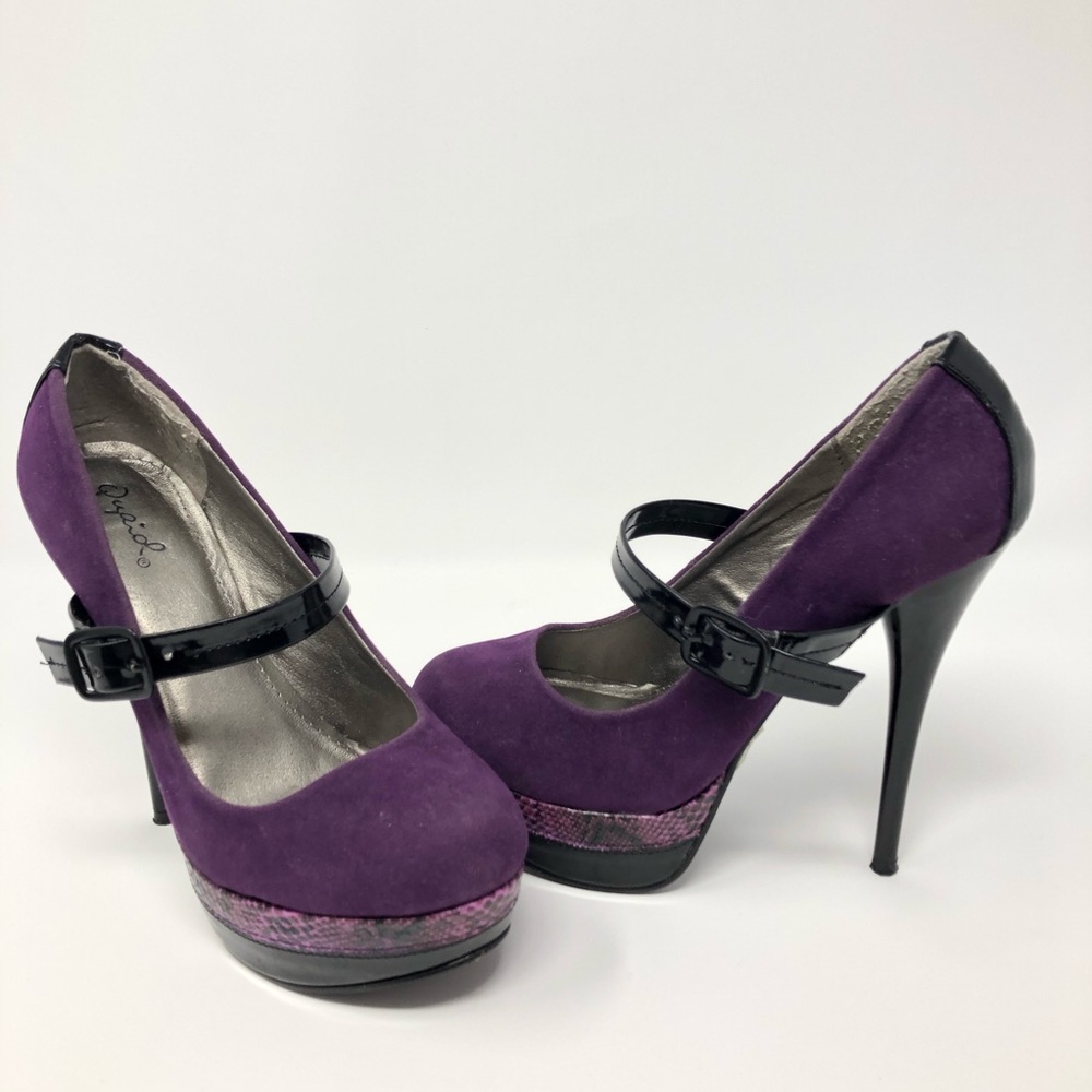Qupid heels purple & black suede snake skin trim - Picture 5 of 5